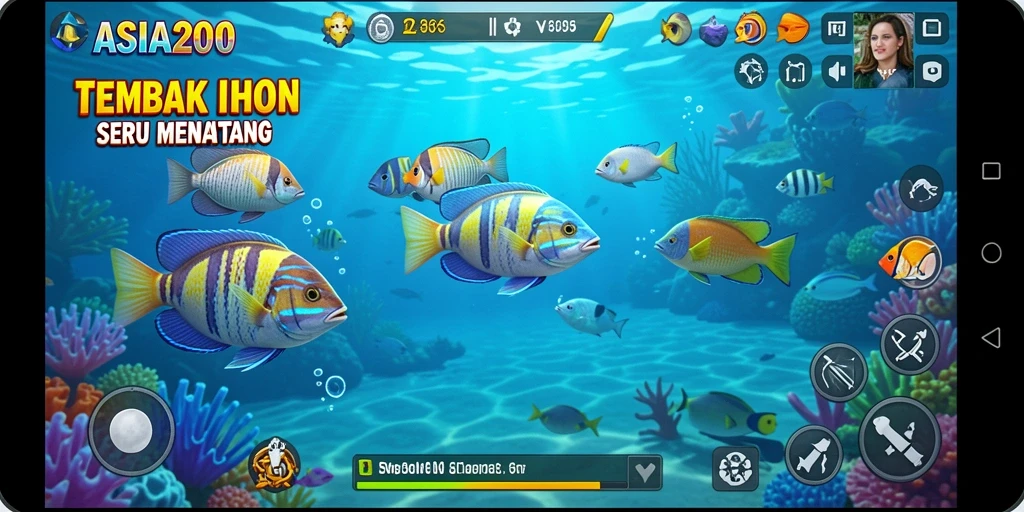 Tampilan gameplay Tembak Ikan yang menarik dan penuh warna.