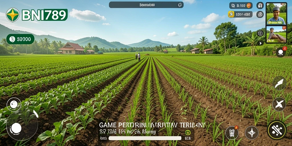 Gameplay seru BNI789 yang menampilkan kebun dan hewan ternak.