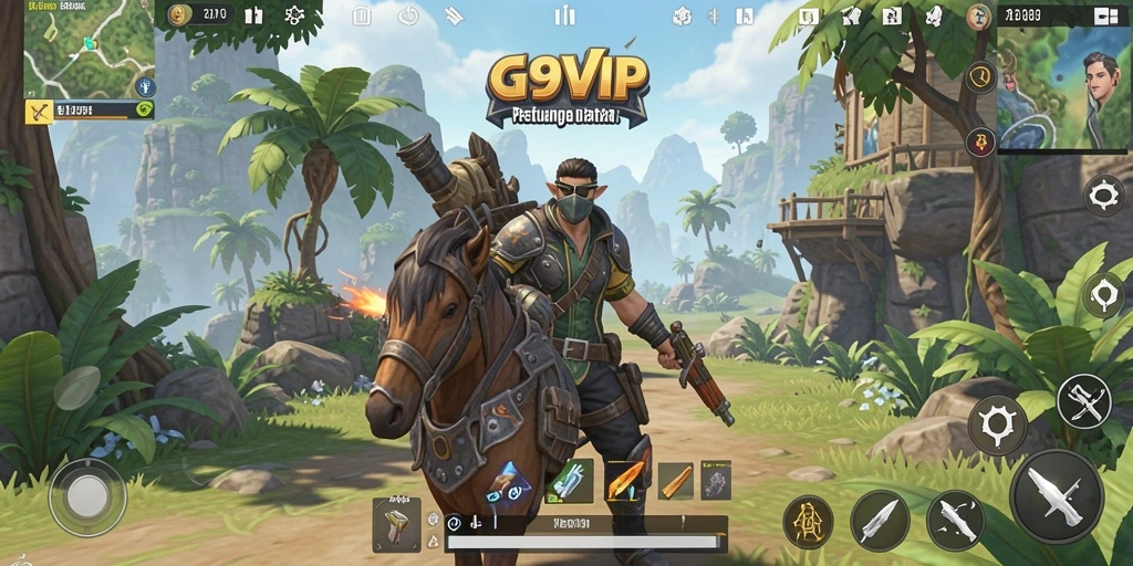 Screenshot gameplay G9VIP yang menunjukkan petualangan dunia terbuka yang luas