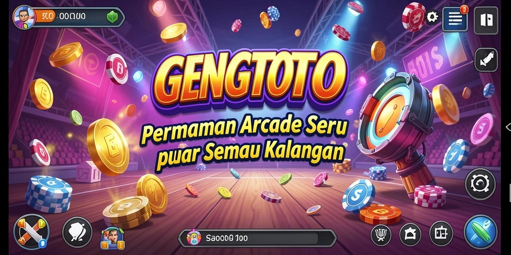 Screenshot GENGTOTO menunjukkan karakter bermain dalam mode Arcade yang penuh aksi.