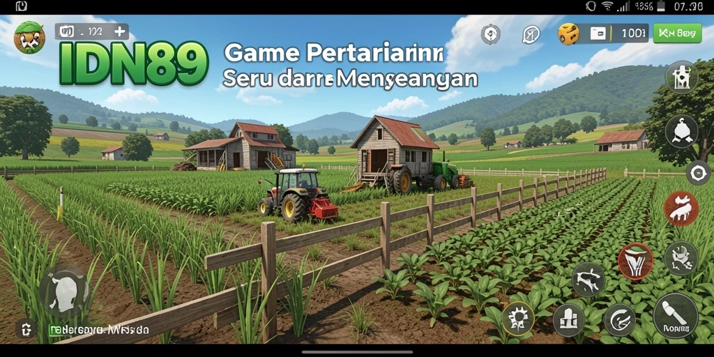 Tangkapan layar menunjukkan pemain mengelola ladang pertanian dengan tanaman hijau subur.