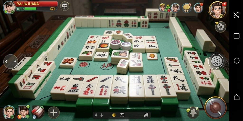 Gameplay intens dan menarik di dalam RAJAJUARA yang penuh strategi Mahjong.