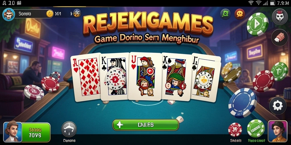 Screenshot gameplay REJEKIGAMES menampilkan aksi seru permainan Domino.
