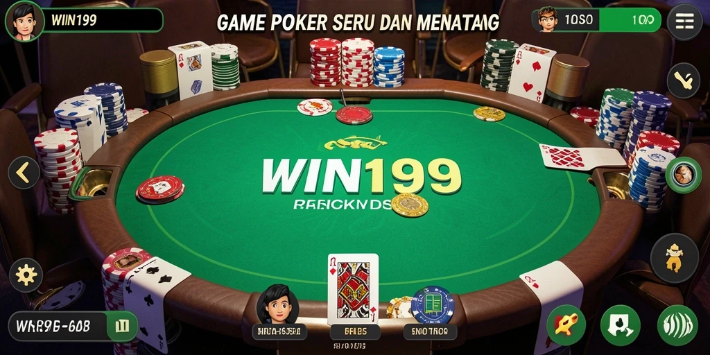 Tampilan gameplay seru dengan pemain Poker berkompetisi.