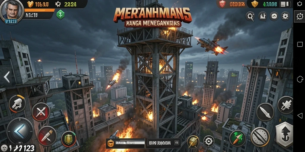 Screenshot gameplay YY123 yang mendebarkan dalam aksi Tower Defense.